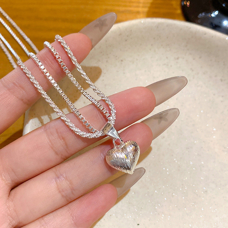 雙層疊戴拉絲愛心甜酷冷淡風項鏈