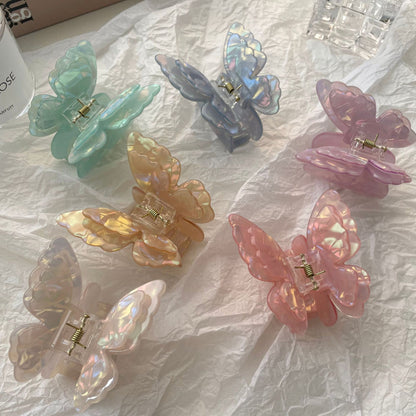 醋酸板材蝴蝶鯊魚夾－幻彩綠款細節｜https://igowo.tw/
