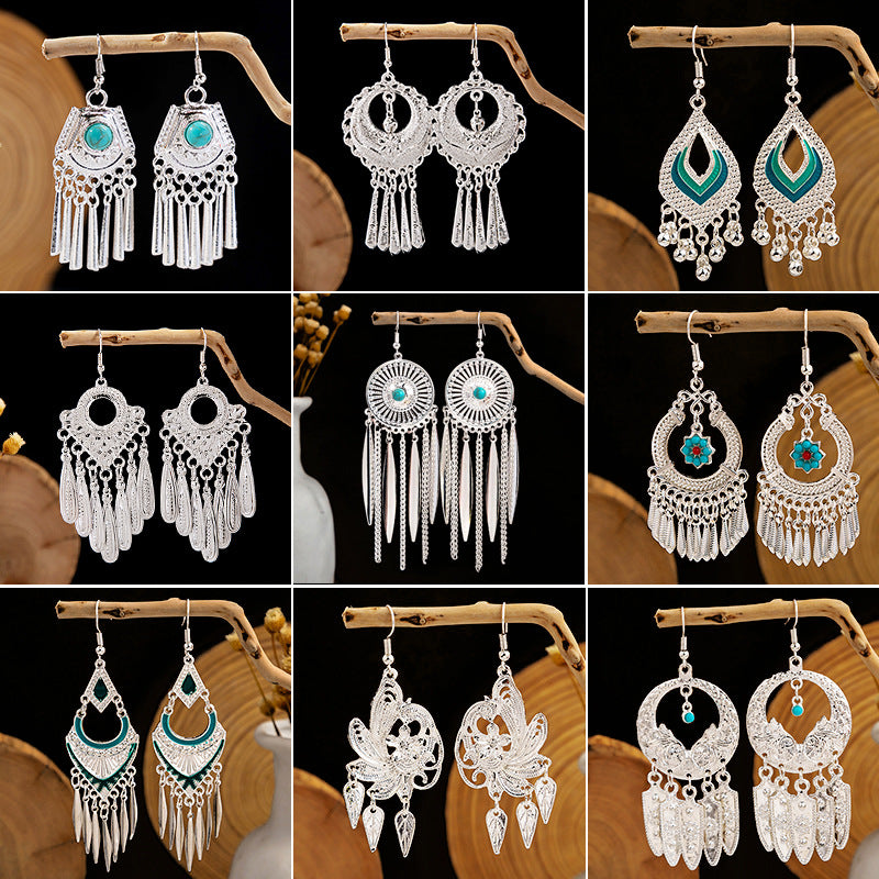 羽毛圓珠流蘇長版耳環－第二視角實拍｜https://igowo.tw/