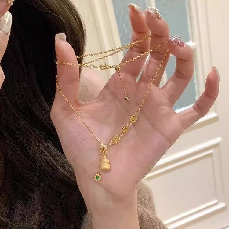 金色葫蘆拉絲復古項鍊－商品主圖｜https://igowo.tw/