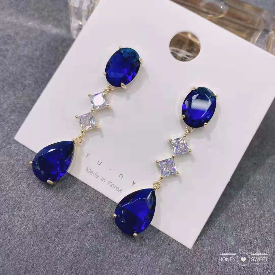 S925彩色天然石水滴耳環－藍色款實拍｜https://igowo.tw/