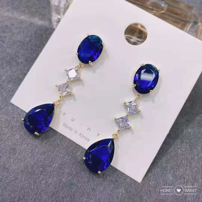 S925彩色天然石水滴耳環－藍色款實拍｜https://igowo.tw/