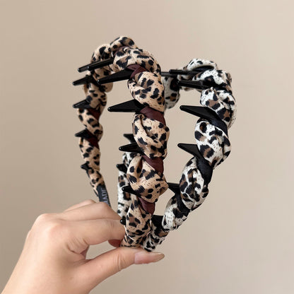 豹紋纏繞髮箍－米白豹紋髮箍款實拍｜https://igowo.tw/