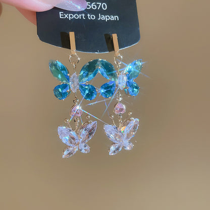 銀針鋯石蝴蝶吊墜耳環輕奢高級感耳釘時尚精致個性耳飾設計感小眾