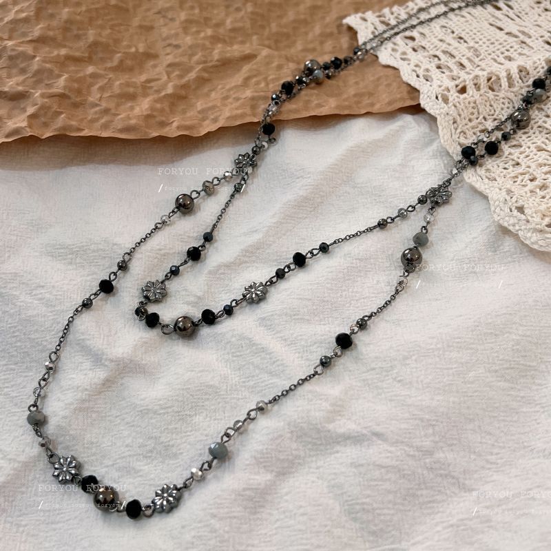 水晶花朵雙層多層項鍊