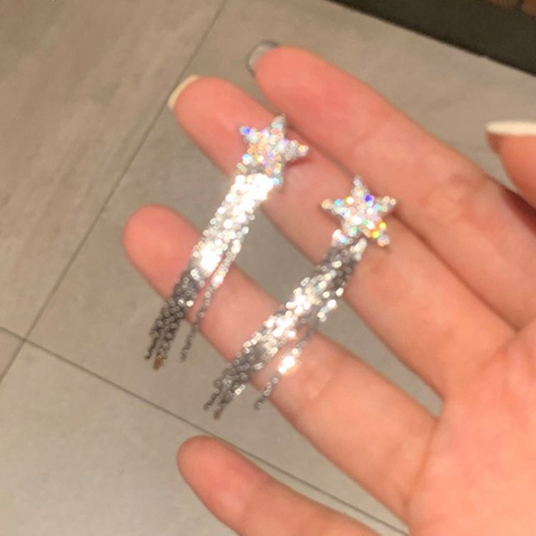 S925星星流蘇耳環－商品主圖｜https://igowo.tw/