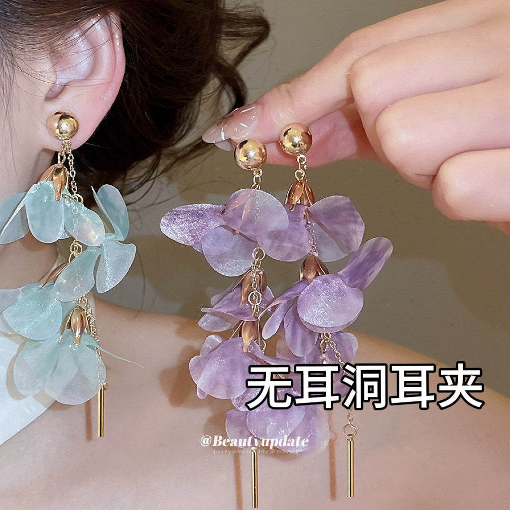 耳夾~嶼海相約花朵網紗女無耳洞波西米亞度假風耳環清新甜美耳飾