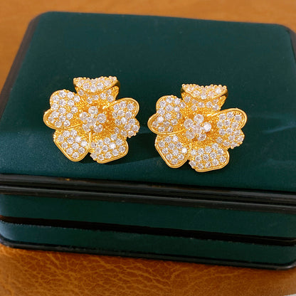金色鋯石花朵電鍍耳釘