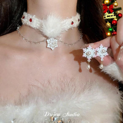 珍珠雪花項鍊耳環組－商品主圖｜https://igowo.tw/