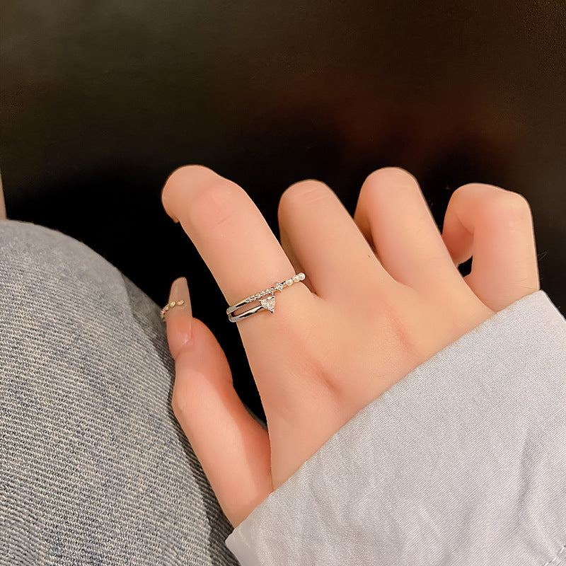 輕奢辣妹微鑲戒指女高級感個性鋯石開口可調節食指戒簡約小眾手飾 J838銀