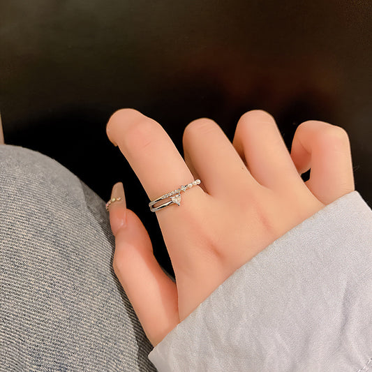 輕奢辣妹微鑲戒指女高級感個性鋯石開口可調節食指戒簡約小眾手飾 J838銀