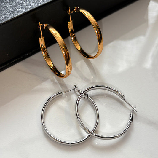 金色銀針素圈電鍍耳環－商品主圖｜https://igowo.tw/