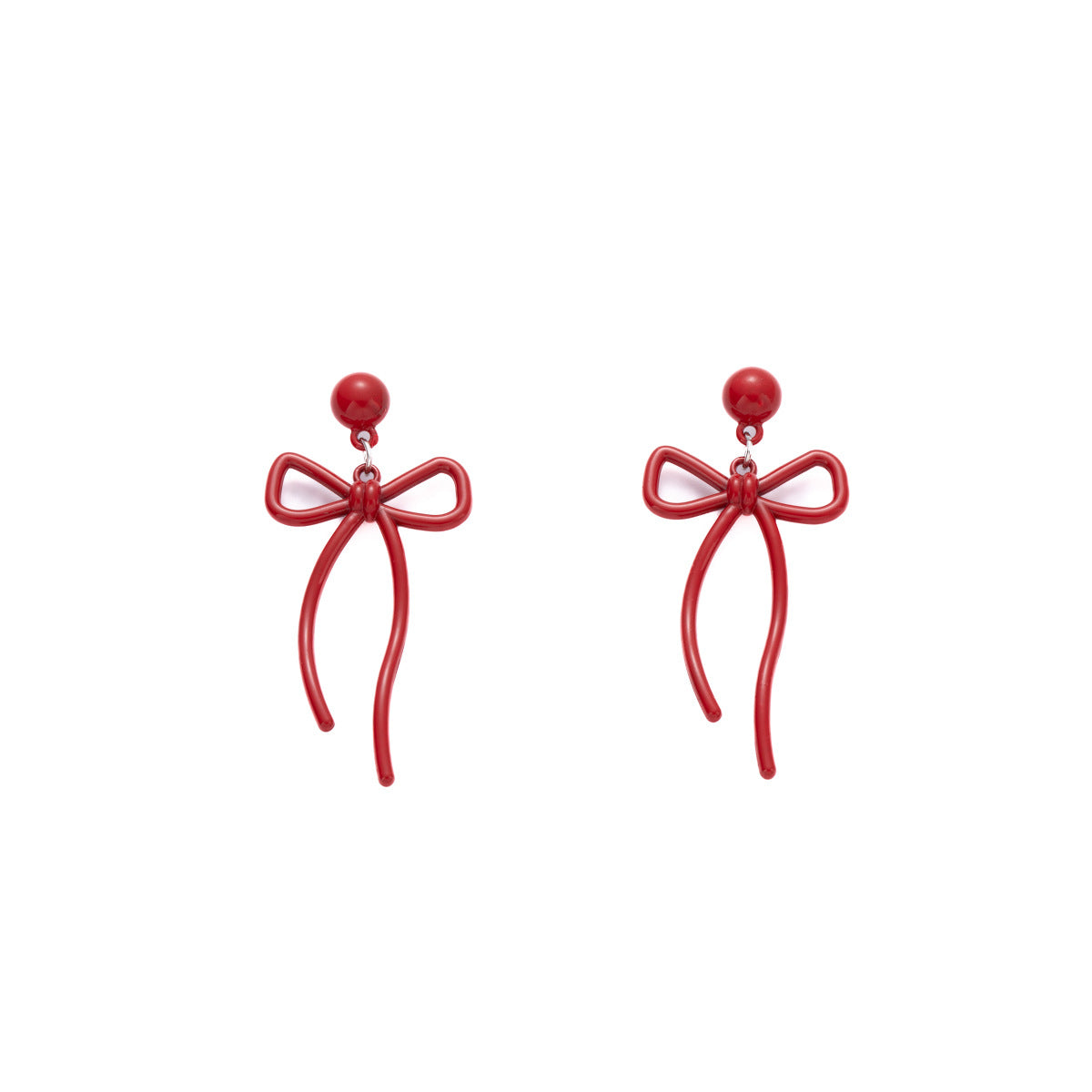 紅色銀針蝴蝶結耳釘－細節特寫3｜https://igowo.tw/