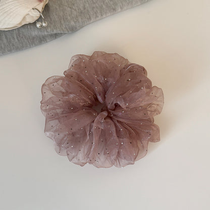 網紗大腸圈髮圈－粉色印花-小號款細節｜https://igowo.tw/