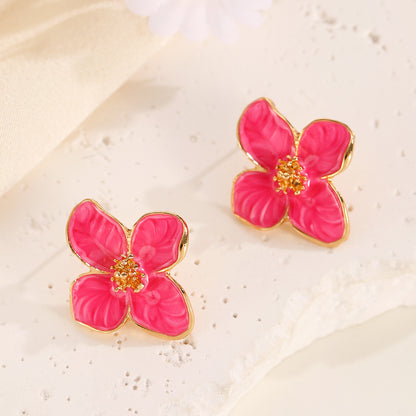 彩色琺瑯花朵立體耳釘－細節特寫6｜https://igowo.tw/
