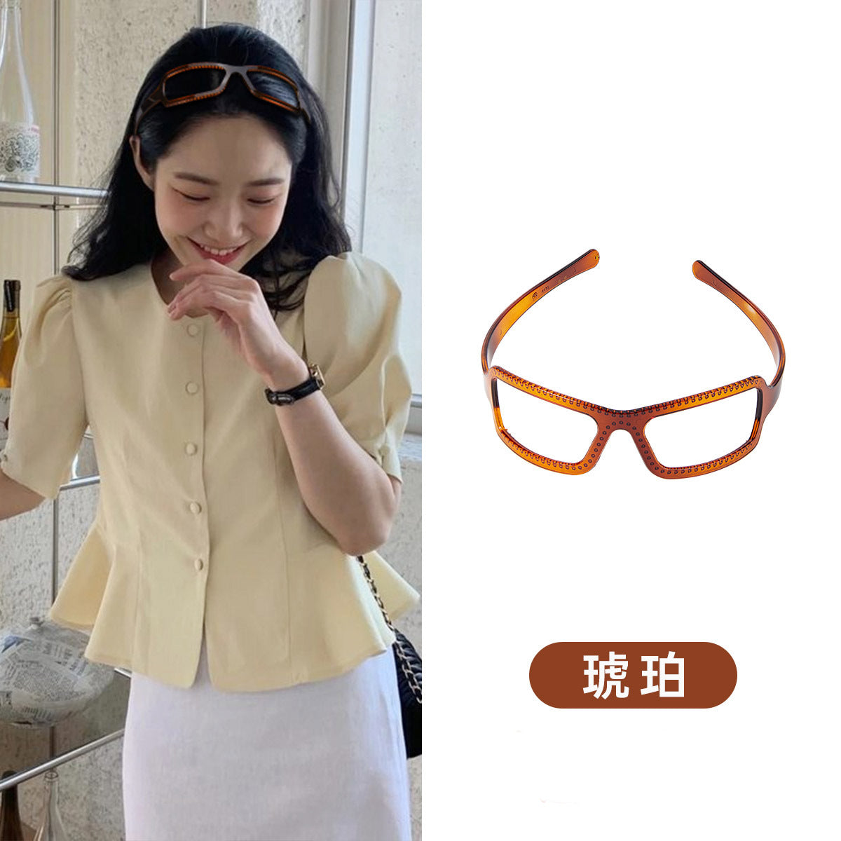 寬版簡約髮箍－琥珀款實拍｜https://igowo.tw/