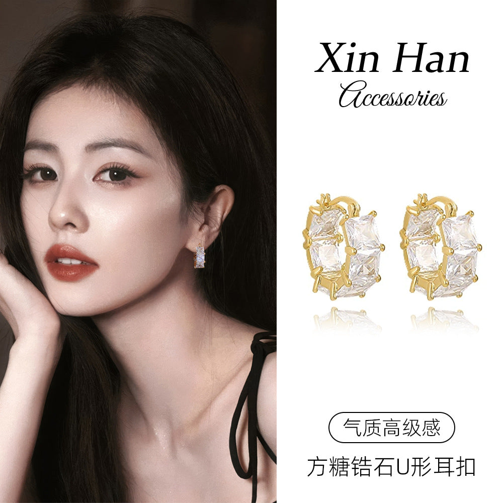 鋯石方形C形耳扣－商品主圖｜https://igowo.tw/