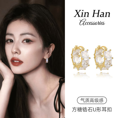 鋯石方形C形耳扣－商品主圖｜https://igowo.tw/