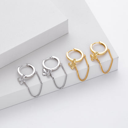 S925 新款耳環時尚簡約蝴蝶鏈條耳飾輕奢小眾個性百搭飾品