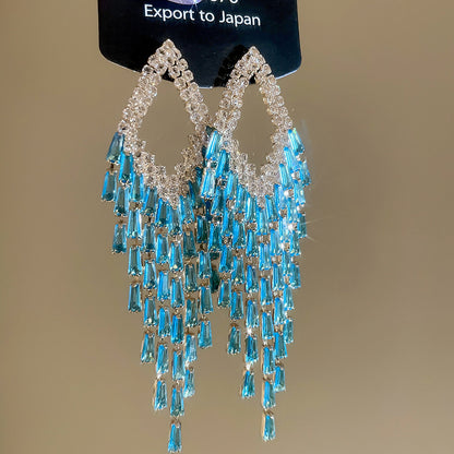 鋯石銀針菱形流蘇耳環