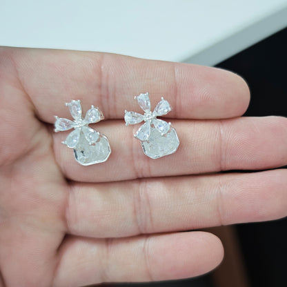 鋯石玻璃花朵簡約耳釘