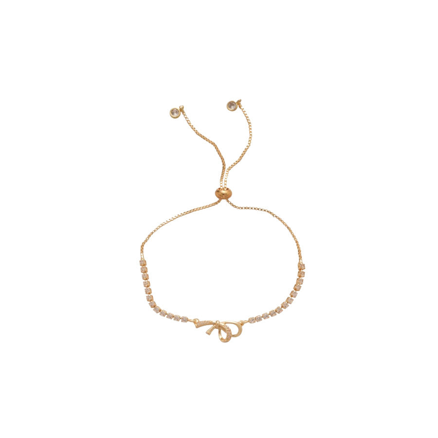 鋯石愛心蝴蝶結髮圈－手鍊-金色-箭頭款細節3｜https://igowo.tw/