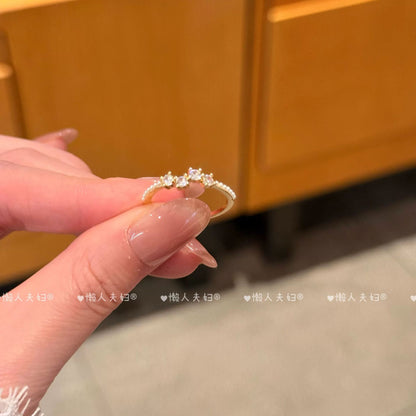 珍珠鋯石方形多層戒指