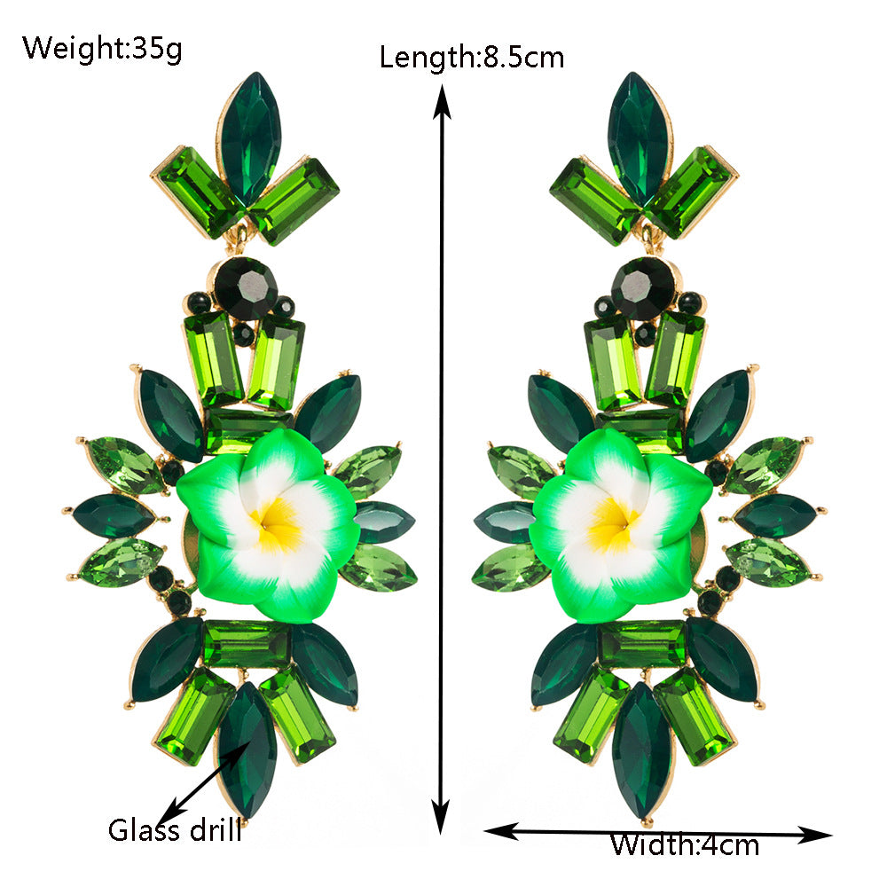 鋯石花朵誇張耳環－藍色款實拍｜https://igowo.tw/
