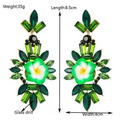 鋯石花朵誇張耳環－藍色款實拍｜https://igowo.tw/
