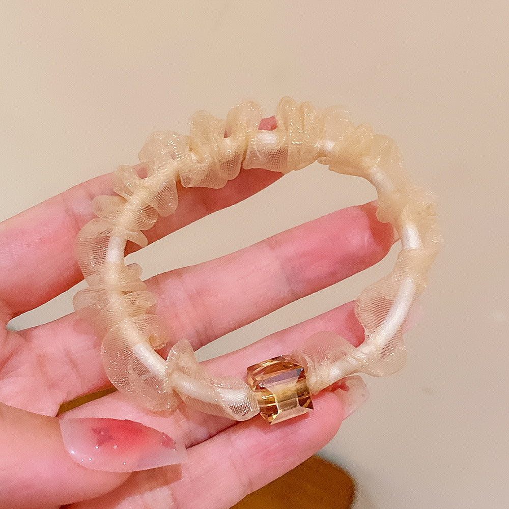 網紗簡約髮圈－香檳色款細節1｜https://igowo.tw/
