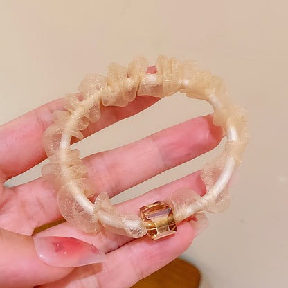 網紗簡約髮圈－香檳色款細節1｜https://igowo.tw/