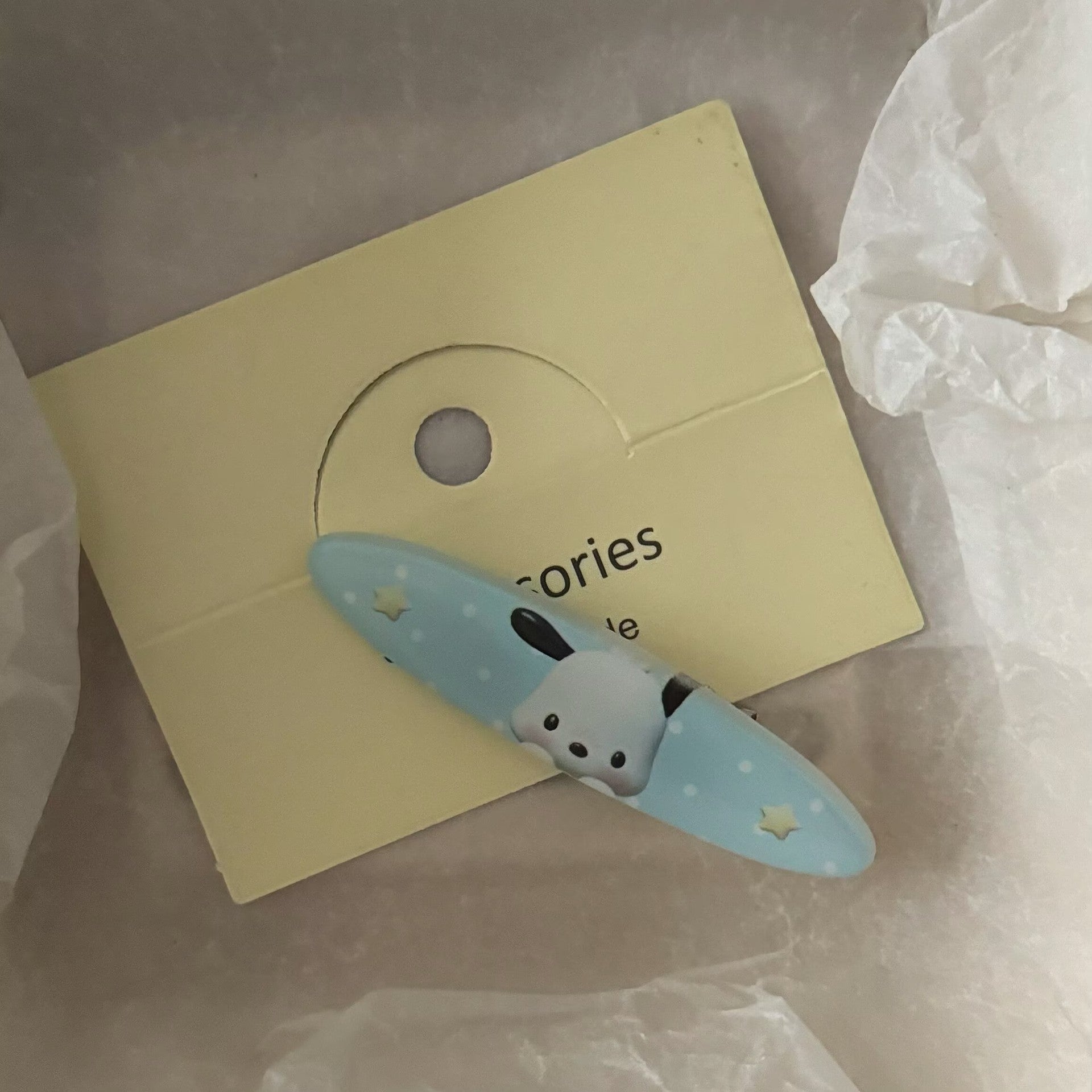 藍色貓咪橢圓髮夾－紫色小庫髮夾款細節2｜https://igowo.tw/