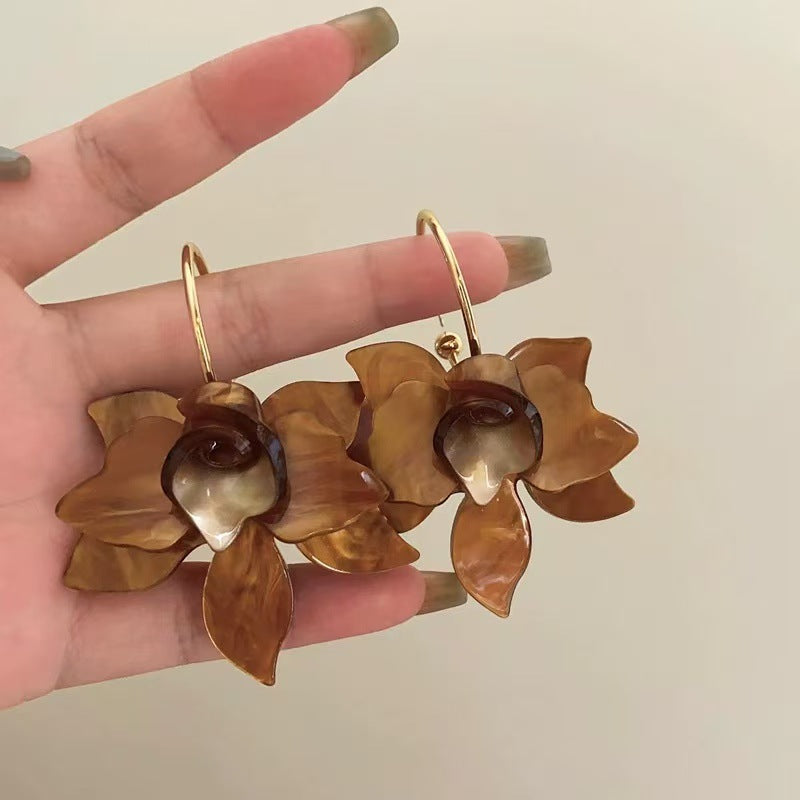 復古美拉德咖色銀針耳釘時尚百搭小眾港風耳環輕奢高級感秋冬耳飾
