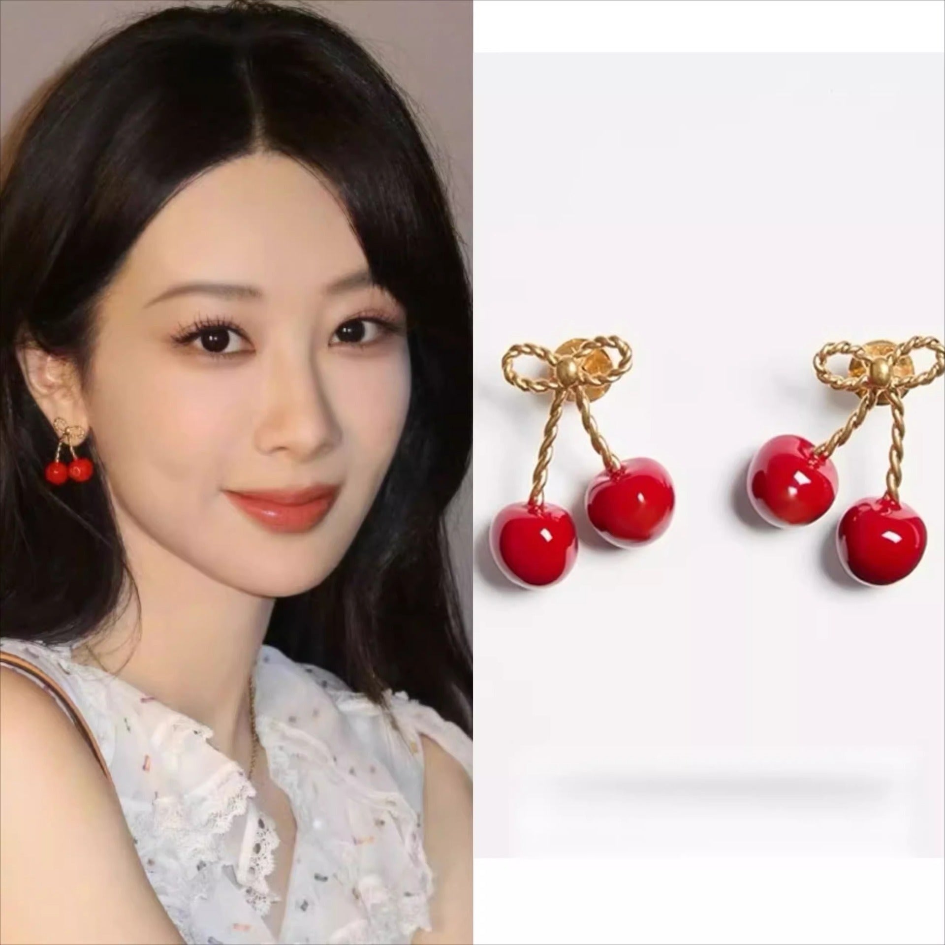 蝴蝶結櫻桃耳釘－商品主圖｜https://igowo.tw/