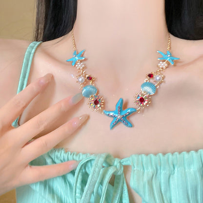 繽紛貝殼海星墜飾項鍊－18#項鍊-白色-藍色款細節｜https://igowo.tw/