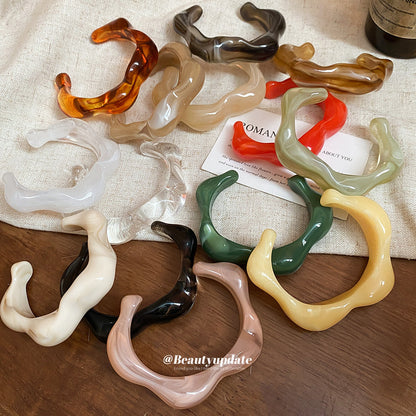 不規則波浪亞克力開口手鐲簡約森系ins手環女小眾高級感手飾批發