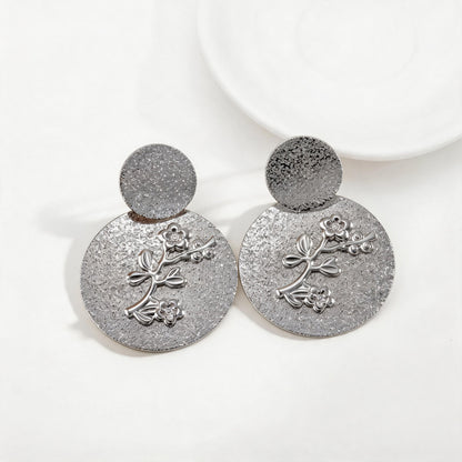 花朵圓形磨砂復古耳環