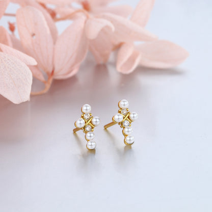S925 氣質時尚小清新珍珠耳釘小眾設計仙氣甜美耳飾品
