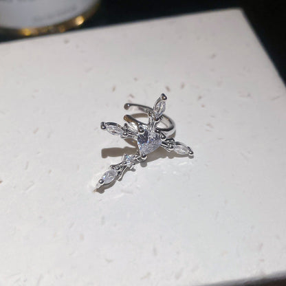 韓版超閃鋯石十字架耳夾女無耳洞個性氣質百搭耳骨夾輕奢耳環耳飾
