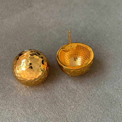 18k真金電鍍冷淡風褶皺幾何圓形耳釘小眾高級感耳環時尚簡約耳飾