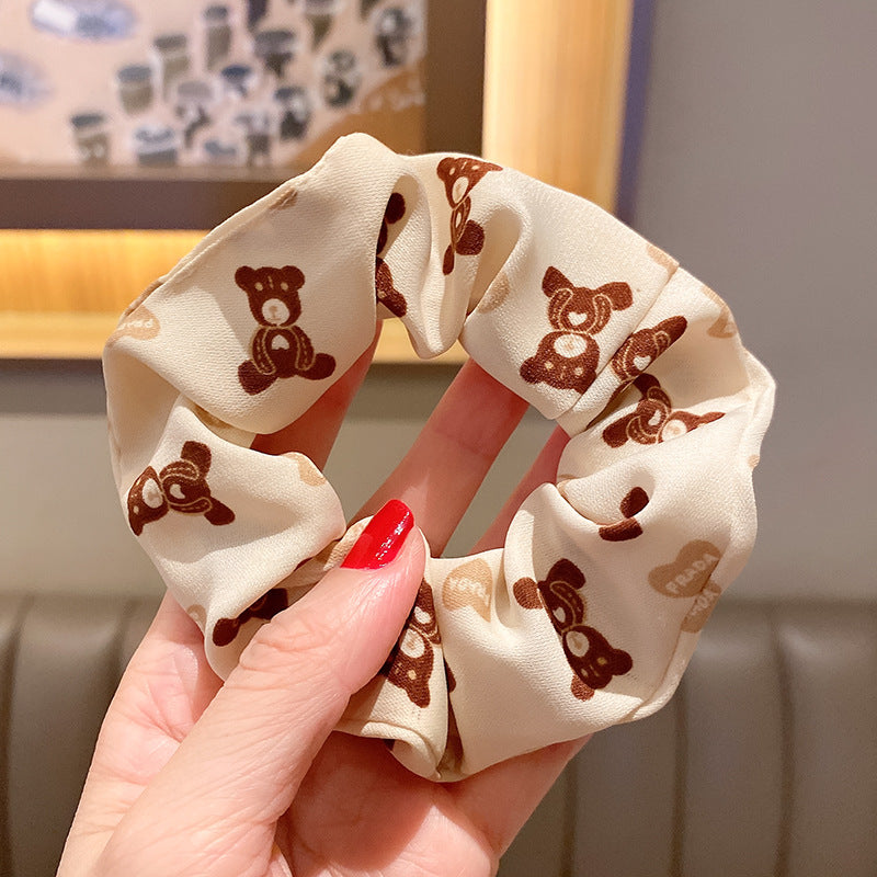 棕色大腸圈豹紋髮圈－格子奶茶款細節9｜https://igowo.tw/