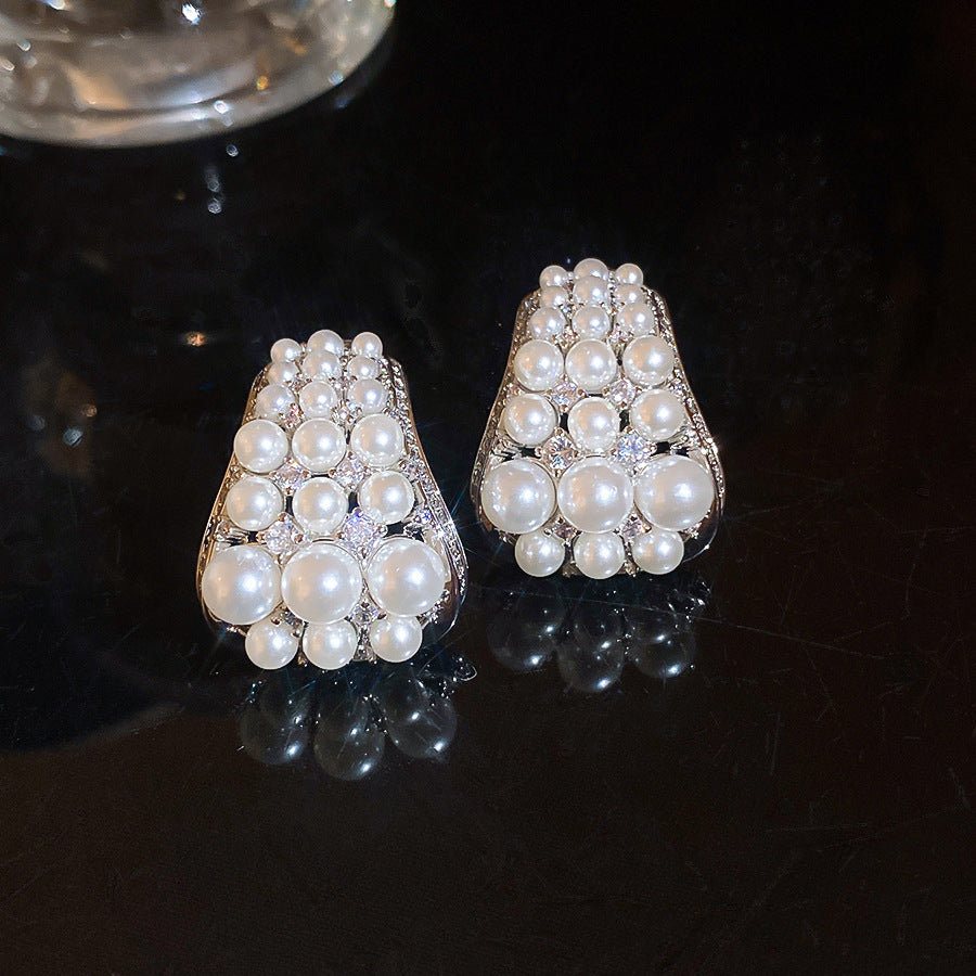 法式復古鋯石珍珠耳環女小眾設計感耳釘氣質名媛風耳飾輕奢高級感