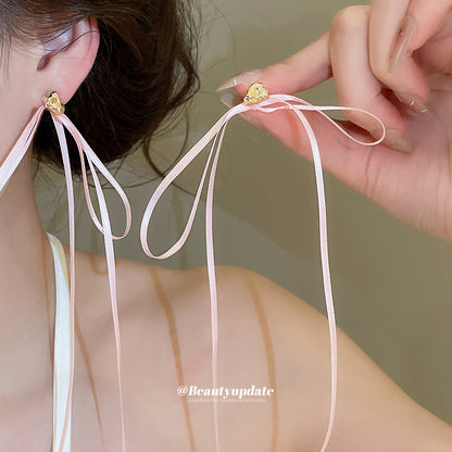 完美女孩~仙女飄帶蝴蝶結流蘇耳釘小眾氣質耳環輕奢高級感耳飾女