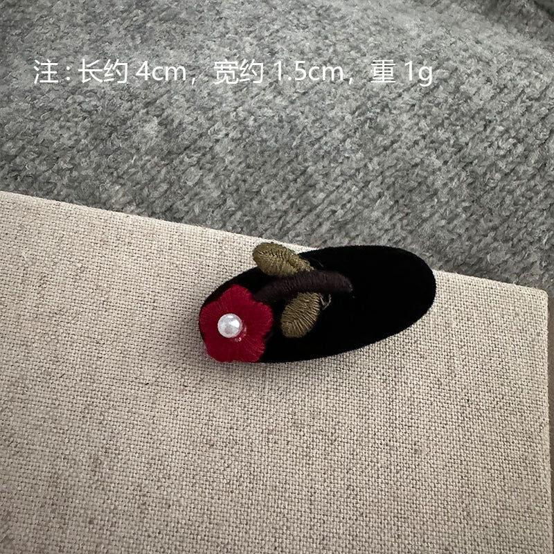 絨面花朵刺繡復古髮夾