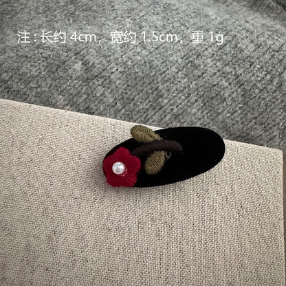 絨面花朵刺繡復古髮夾