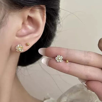 銀針鋯石花朵耳釘套裝簡約時尚日常通勤百搭耳環輕奢高級感耳飾女