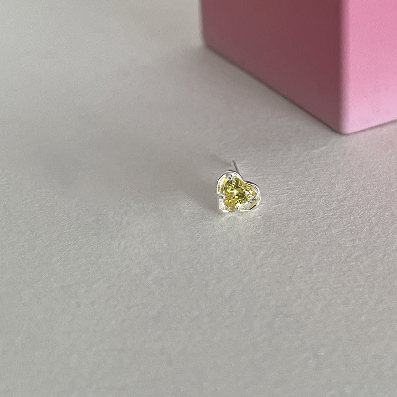S925彩色鋯石愛心耳釘
