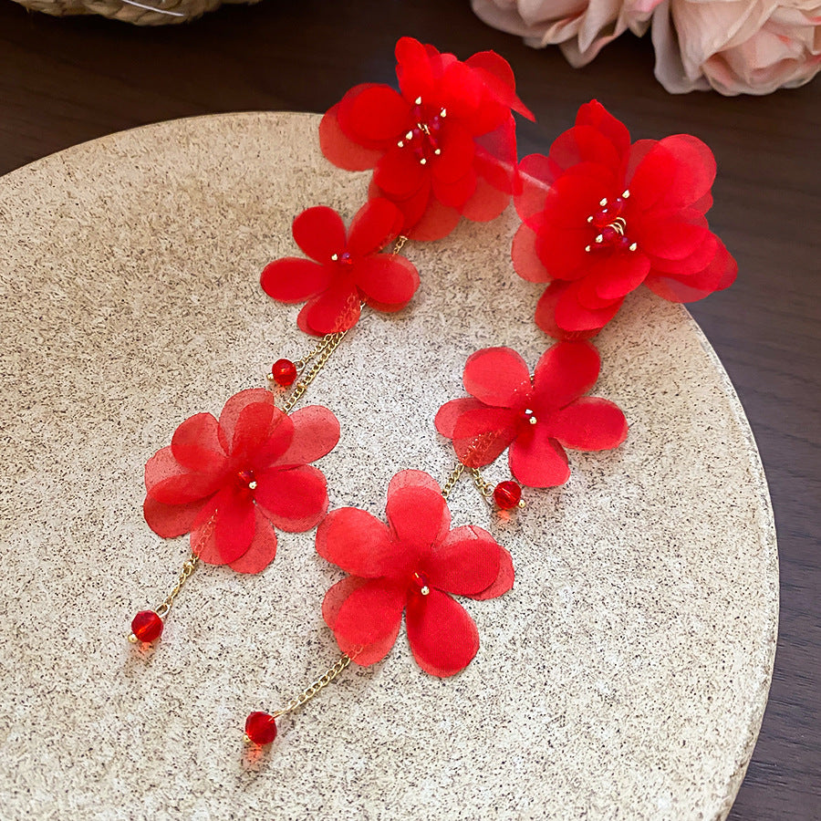 紅色花朵復古耳環
