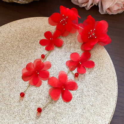 紅色花朵復古耳環