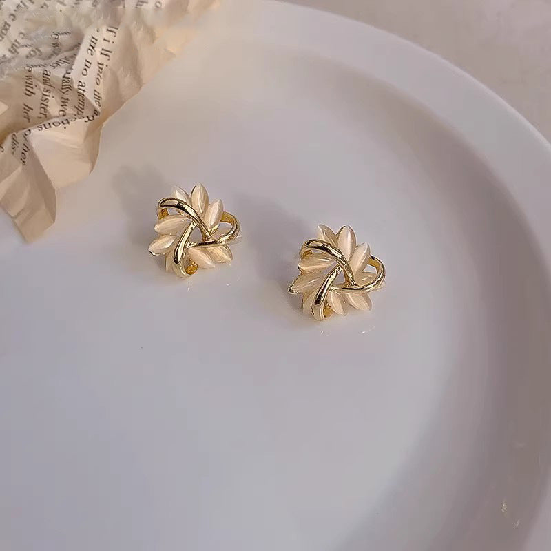 貓眼石太陽花簡約耳釘